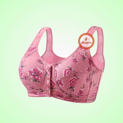 Dizara Chinese Flower Print Cotton Pink Bra