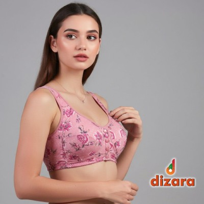 Dizara Chinese Flower Print Cotton Pink Bra