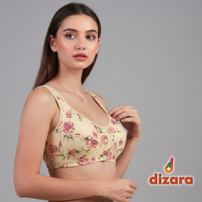 Dizara Chinese Flower Print Cotton  Skin Bra